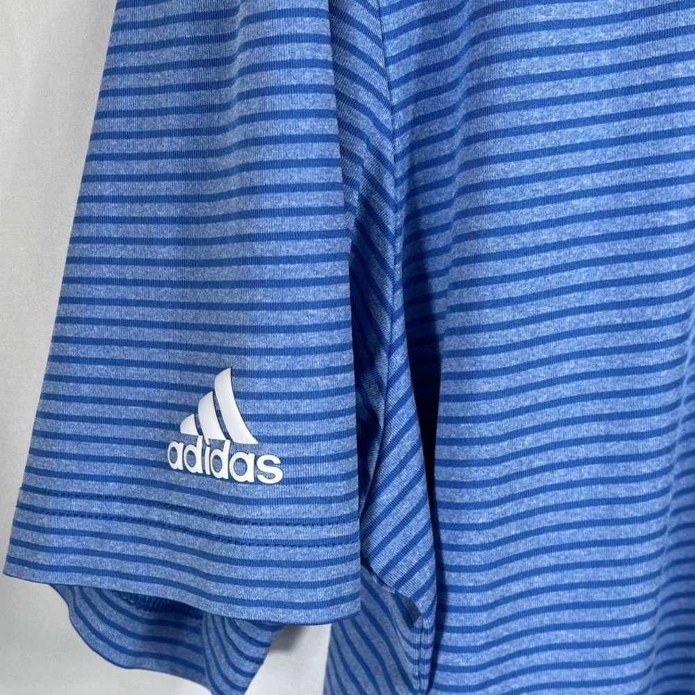 adidas Golf Blue & White Striped Men's Polo Shirt Size Large Lightweight